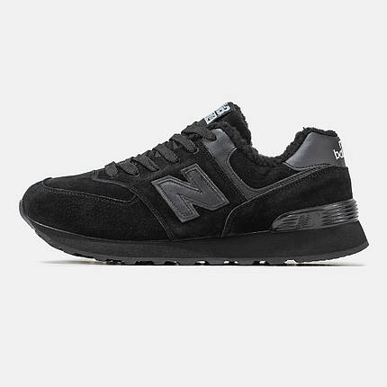 Зимові Кросівки New Balance 574 Winter Suede Total Black / Нью Белaнс 574 Суейд Тотал Чорні (Хутро), фото 1