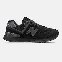 Зимові Кросівки New Balance 574 Winter Suede Total Black / Нью Белaнс 574 Суейд Тотал Чорні (Хутро), фото 3