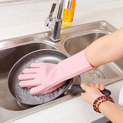 Силіконові рукавички Magic Silicone Gloves Pink для прибирання чистки миття посуду для будинку. JL-729 Колір рожевий