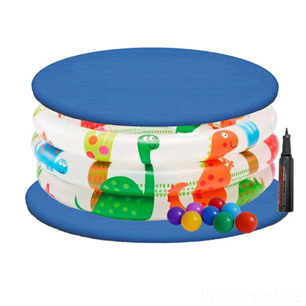 Надувний басейн для дітей від 1 року Intex 61х22 см з тентом, кульками, підстилкою та насосом (IP-173777)