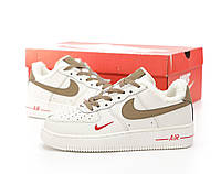 Женские зимние кроссовки Nike Air Force 1 Low Winter Обувь Найк Аир Форс бежевые кожа мех зима Вьетнам