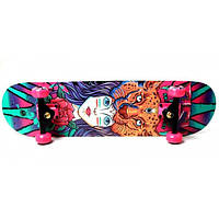 Скейтборд деревянный Space Sport "Girl and Tiger" с PU-колесами Разноцветный Клен ABEC 7 79х20 см