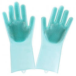 Силіконові рукавички Magic Silicone Gloves Pink для прибирання чистки миття посуду для будинку. ZS-870 Колір: бірюзовий
