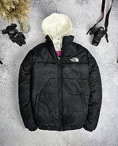 Зимовий пуховик куртка чоловіча без капюшона чорна фірмова з логотипом The North Face TNF XXL