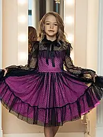 Сукня Венсдей у горошок, бузкова