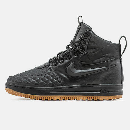 Зимові Чоловічі Кросівки Nike Lunar Force 1 Duckboot 17 Fur / Найк Лунар Форс 1 Дакбут 17 Чорні (Хутро), фото 1