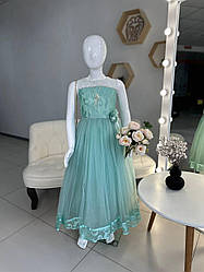 Плаття для дівчинки ошатне довге гіпюр + фатин Бірюза 8032 Romi Girls, Салатовий, Дівчинка, Літо, 7/8 років