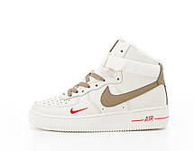 Жіночі зимові кросівки Nike Air Force 1 mid Winter Найк Аір Форс високі бежеві шкіра хутро зима, фото 6