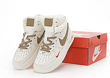 Жіночі зимові кросівки Nike Air Force 1 mid Winter Найк Аір Форс високі бежеві шкіра хутро зима, фото 5