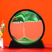 Картина Пісок, що Рухається, велика 27 см кругла зі скла, Піщаний пейзаж 3D — Зелений