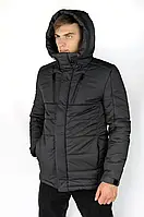 Зимняя мужская куртка серая удлиненная, парка утепленная, пуховик с капюшоном стильный на зиму Everest
