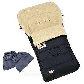 Дитячий зимовий конверт у коляску, санки на овчині "For Kids" + бахіли, чорний