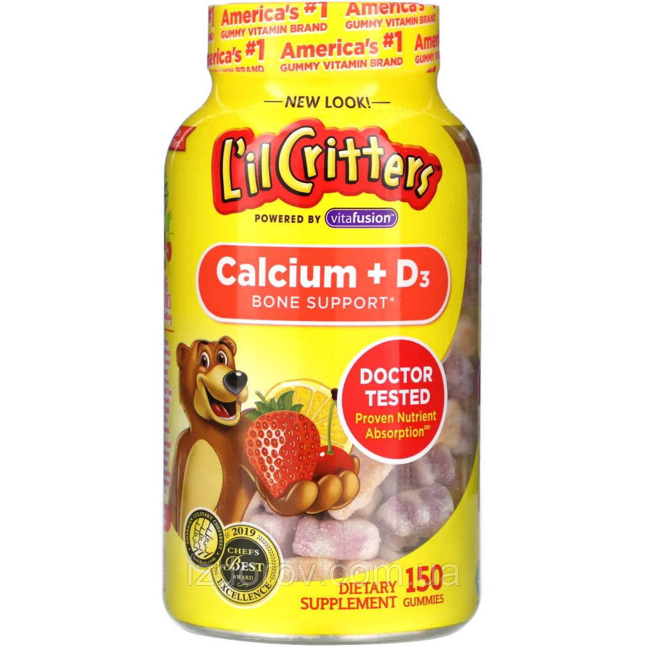 Кальцій та Вітамін Д3 для дітей L'il Critters Calcium D3 для підтримки кісток 150 жувальних мармеладок