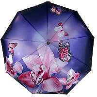 Жіноча складна парасоля автомат на 9 спиць з принтом квітів і метеликів від Frei Regen, FR0002-1