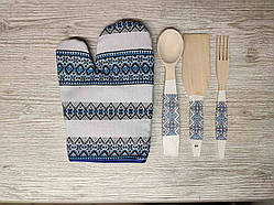 Набір кухонний прихватка рукавичка лопатка вилка ложка синя