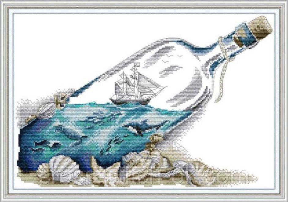 Набір для вишивання за нанесеною на канву схемою "Sea in a bottle". AIDA 14CT printed, 42*30 см