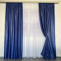 Сині однотонні готові штори портьєри льон блекаут, комплект щільних штор — солозахисних на вікно, фото 6