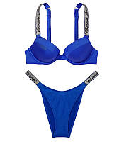 Купальник Victoria's Secret Bikini Shine Strap Sexy Tee PUSH-UP Blue OAR Logo Set со стразами 75D/M синий