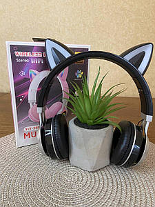 Навушники дитячі бездротові з котячими вушками VIV-38M LED Bluetooth навушники накладні чорні
