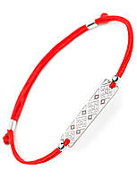 Серебряный браслет вышиванка Family Tree Jewelry Line Пластинка «Орнамент Борщевский» красный регулируется
