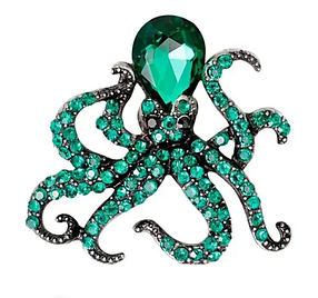 Брошка восьминіг, Octopus Green, 3.4х3.6 см.