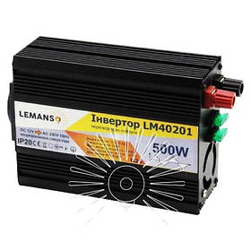 Інвертор чорний корпус Lemanso з 12VDC до 230V AC 500W