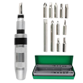 Викрутка ударно-поворотна + 12 біт Impact Screwdriver Set / Набір ударних викруток / Викрутка з набором біт