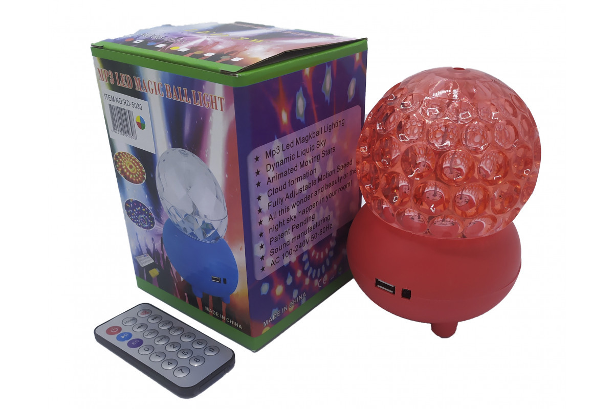 💜Нічник Лампа диско-шар на підставці RD-5030 обертаючийся RGB RHD-182 Мр3+Ду+USB  Червоний, фото 1