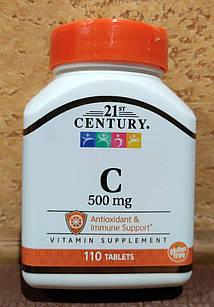 Вітамін C 500 мг 110табл Vitamin C 500 mg 21 century Аскорбінова кислота Антиоксидант Захист Імун США