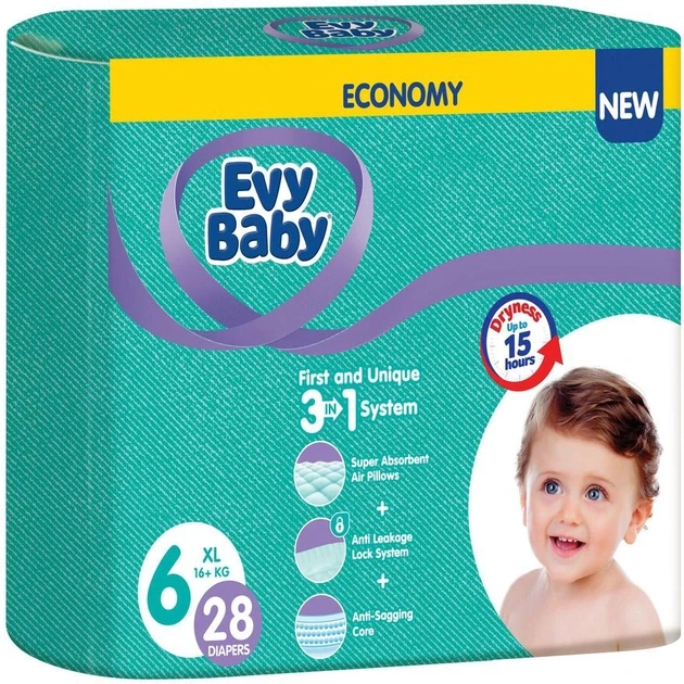 Підгузки дитячі Evy Baby Еві Бебі Junior джуніор 6 (16+ кг), 28шт., фото 1