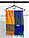 Кашеміровий палантин шарф у клітину з бахромою PASHMINA синє-помаранчевий, фото 3