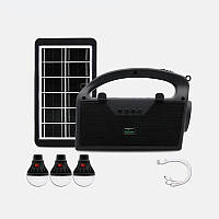 Портативная станция с солнечной панелью, 3-мя лампочками, Bluetooth, FM-радио, MP3 и подставкой для телефона