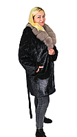Шуба женская из натурального меха стриженой нутрии с воротником соболь, р 54, длина 90см, черная