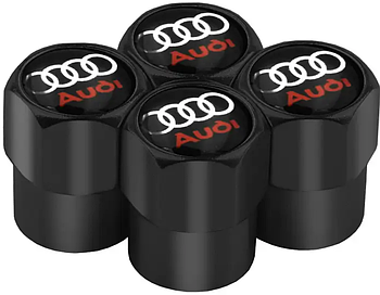 Ковпачки на ніпель, золотник із логотипом AUDI, захисні металеві ковпачки + брелок, чорні (KG-6349)