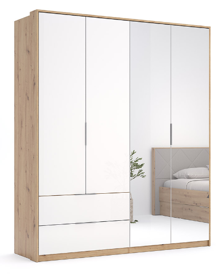 Шкаф прямой распашной Raymond Раймонд 4Д2Ш глянец белый дуб артизан Миромарк купить в Одессе, Украине, фото 1