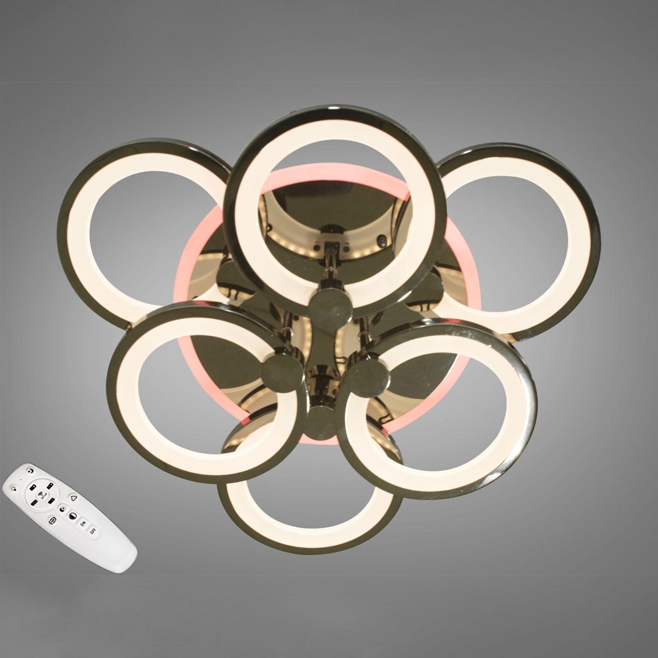 Світлодіодна люстра чорний хром 85 Вт з підсвічуванням основи на пульті д/у і діммером D-9133/3+3BHR LED, фото 1