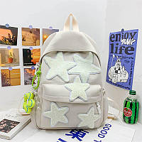 Рюкзак со звездами для девочек школьный молодежный подростковый бежевый