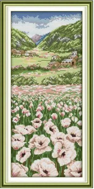 Набір для вишивання за нанесеною на канву схемою "Poppy fields 2". AIDA 14CT printed, 21*45 см
