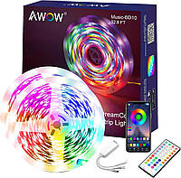 RGB Светодиодная лента 10 метров + Bluetooth + реакция на музыку AWOW Dreamcolor, водонепроницаемые, 5050,