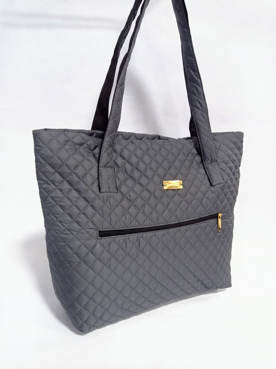 Жіноча стьобана сумка  44*32см сіра (200-932)