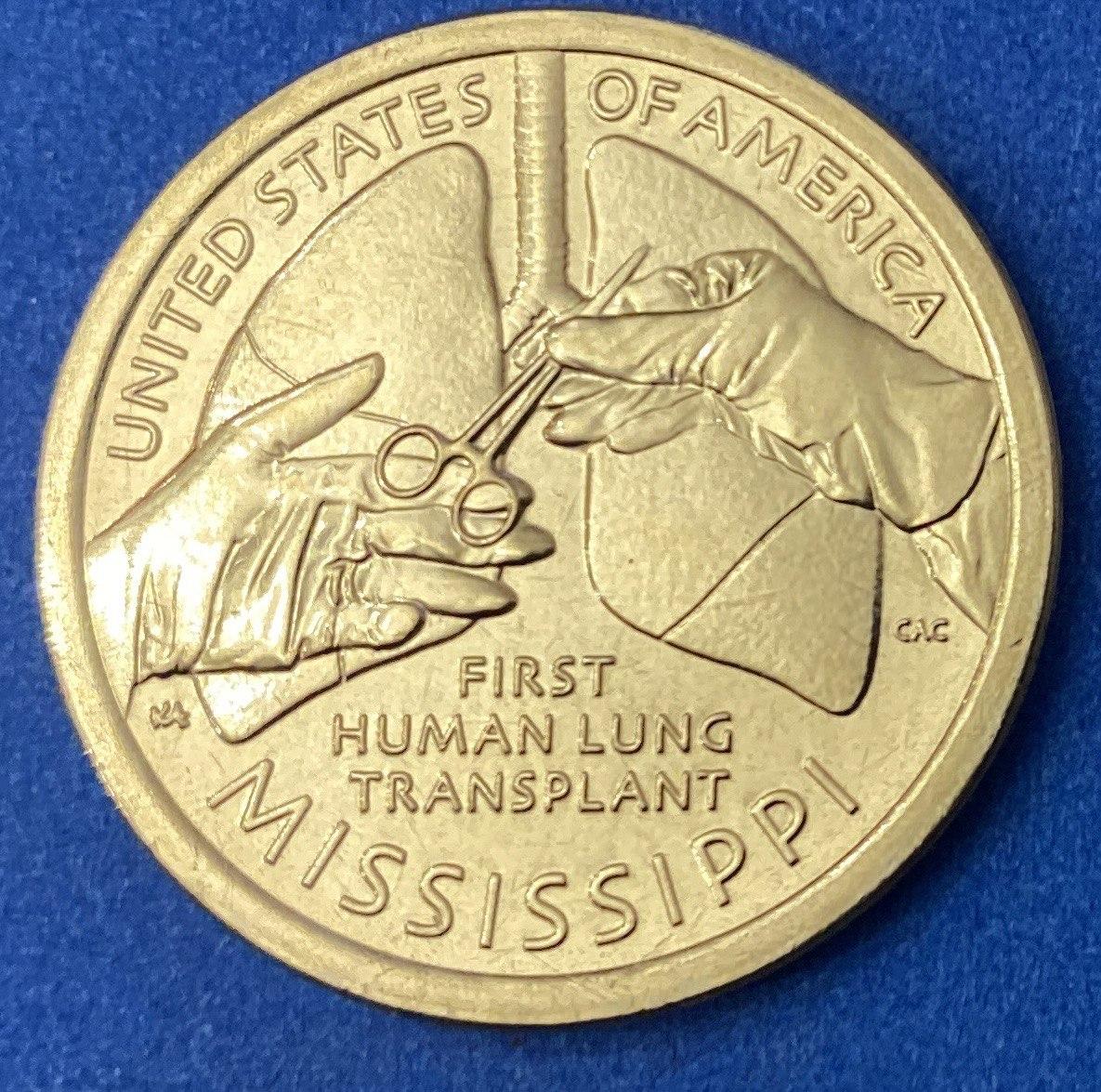 Монета США 1 долар 2023 р Місісіпі - Перша трансплантація легкого