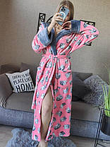 Теплий жіночий короткий махровий халат із капюшоном із вухами кота, фото 4