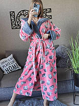 Теплий довгий жіночий махровий халат із котами та вушками Туреччина, фото 2