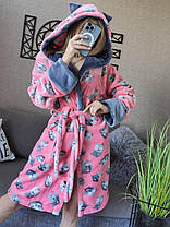 Теплий довгий жіночий махровий халат із котами та вушками Туреччина, фото 3