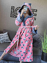 Теплий жіночий короткий махровий халат із капюшоном із вухами кота, фото 5