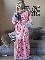 Теплий жіночий короткий махровий халат із капюшоном із вухами кота, фото 3