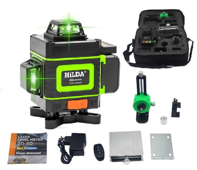 Лазерний рівень Hilda 4D 16 ліній з індикатором заряду акумулятора, фото 1