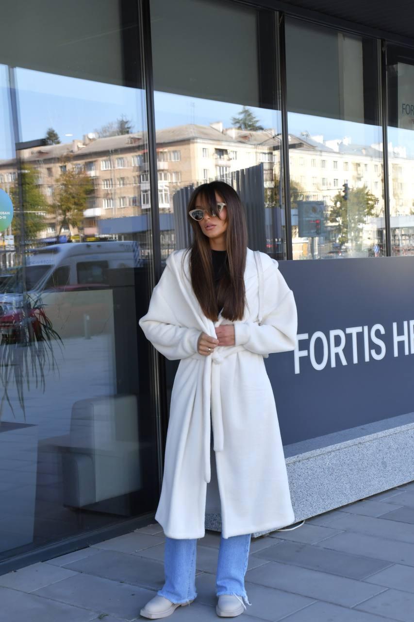 Довгий кардиган на запах без застібки з альпаки з капюшоном (р. 42-46) 6609543Q, фото 1