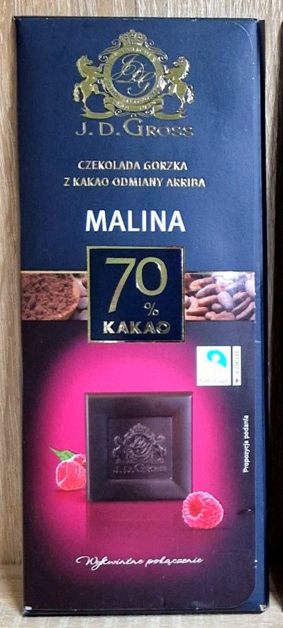 Шоколад  J.D.Gross  Malina   70 %  cacao 125 г.