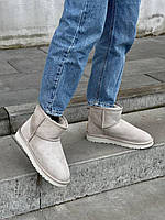 Угги Женские Ugg Classic Mini Light Grey прошиты замша хутро овчина серые